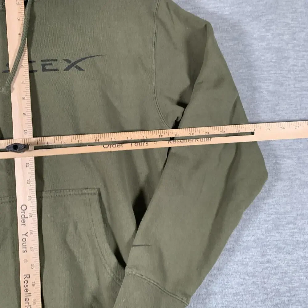 SpaceX Hoodie Mens Small Green Pullover Fleece Logo Kangaroo Pocket Sweatshirt